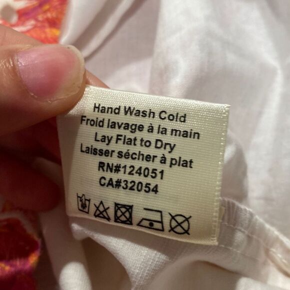 Anthropologie Porridge Ivory Eyelet Pink Hummingbird Scalloped Hem Top Small c7 - Picture 6 of 6